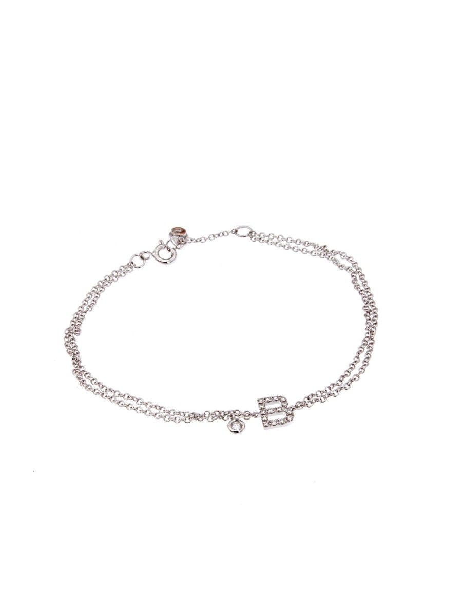 Gioielli Crivelli Gioielli | Crivelli Collezione Diamanti Bracciale "Lettera B" Oro Bianco E Diamanti 0.10 Ct - 234-3614-Br