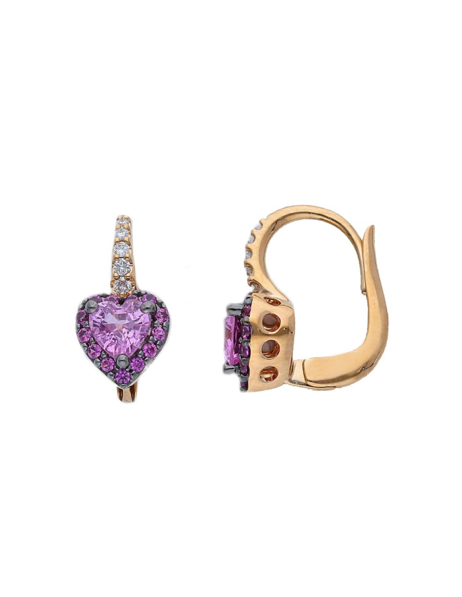 Gioielli LJ ROMA | Lj Roma Collezione Classic Orecchini Cuore In Oro Rosa, Diamanti E Zaffiri 0.44Ct - 262489