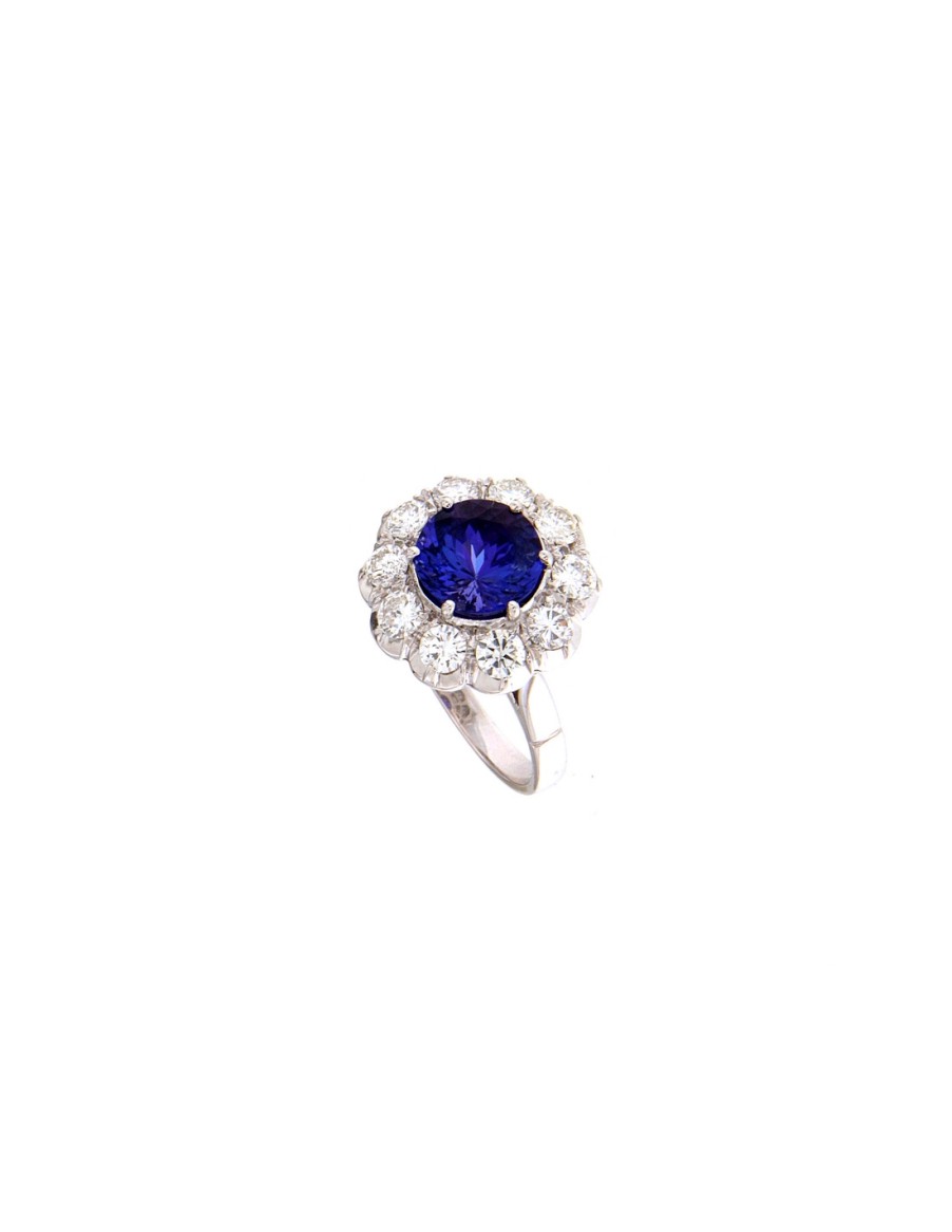 Gioielli Soprana | Soprana Collezione Tanzanite Anello In Oro Bianco, Diamanti 1.10 Ct, E Tanzanite 2.18 Ct