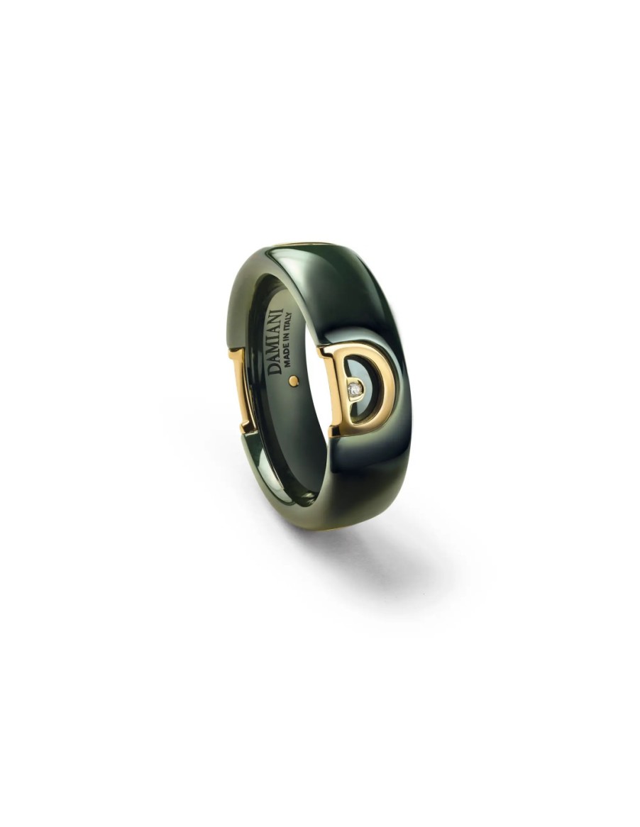 Gioielli Damiani - handmade in Italy since 1924 | Damiani D.Icon Anello In Ceramica Verde, Oro Giallo E Diamante - 7 Mm - Ref: 20100016