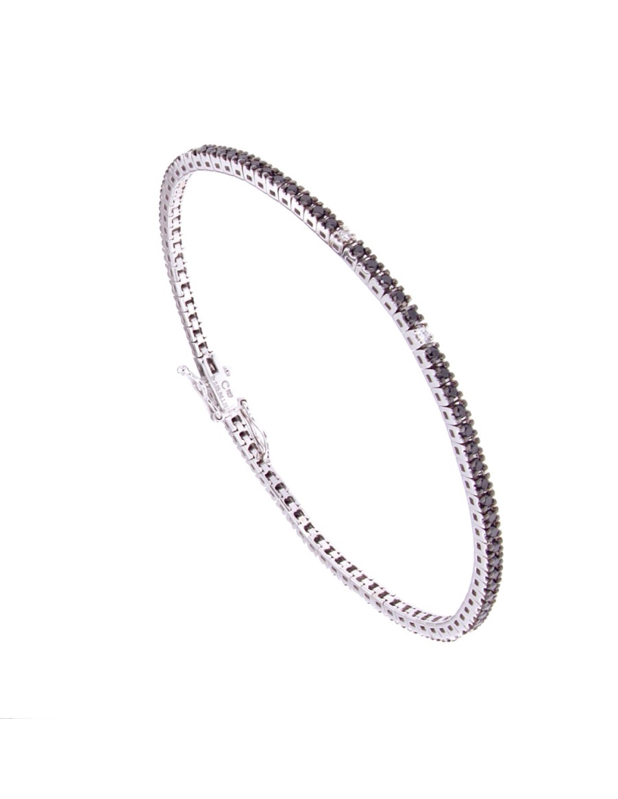 Gioielli Crivelli Gioielli | Crivelli Collezione Diamanti Bracciale "Tennis" Oro Bianco E Diamanti Neri E Bianchi 1.10 Ct - 318-2194-200-83D