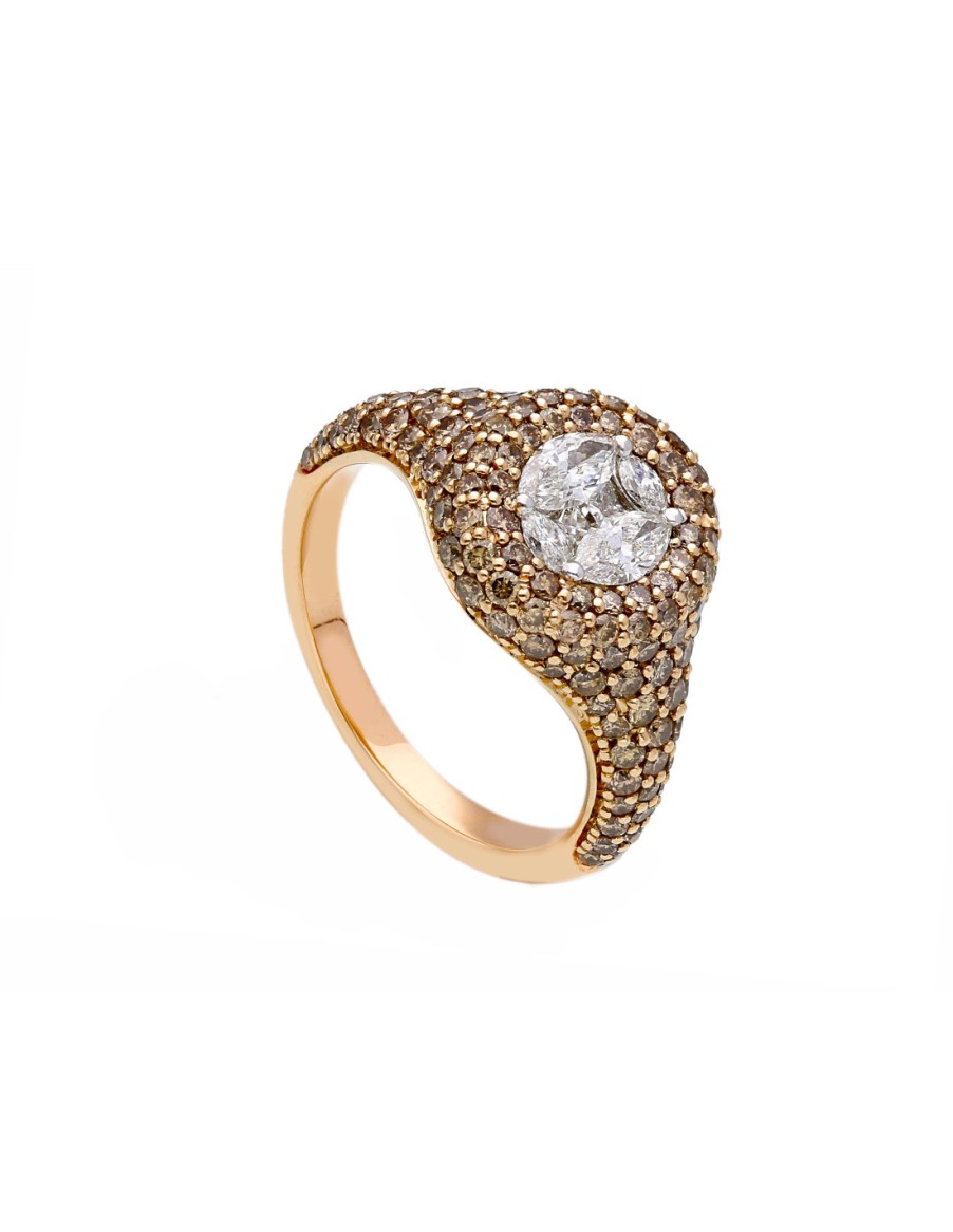 Gioielli LJ ROMA | Lj Roma Collezione Magic Anello Da Mignolo "Chevalier" In Oro Rosa E Diamanti 1.61Ct - 267008Wr