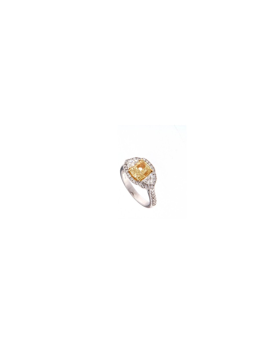 Gioielli Crivelli Gioielli | Crivelli Collezione Diamanti Anello In Oro Bianco, Diamante Fancy Colore Giallo 2.00 Ct E Diamanti 0.88 Ct