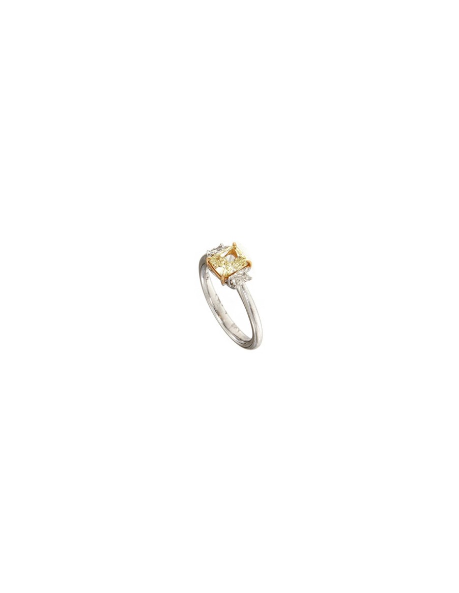 Gioielli Crivelli Gioielli | Crivelli Collezione Diamanti Anello In Oro Bianco, Diamante Fancy Colore Giallo 1.26 Ct E Diamanti 0.30 Ct